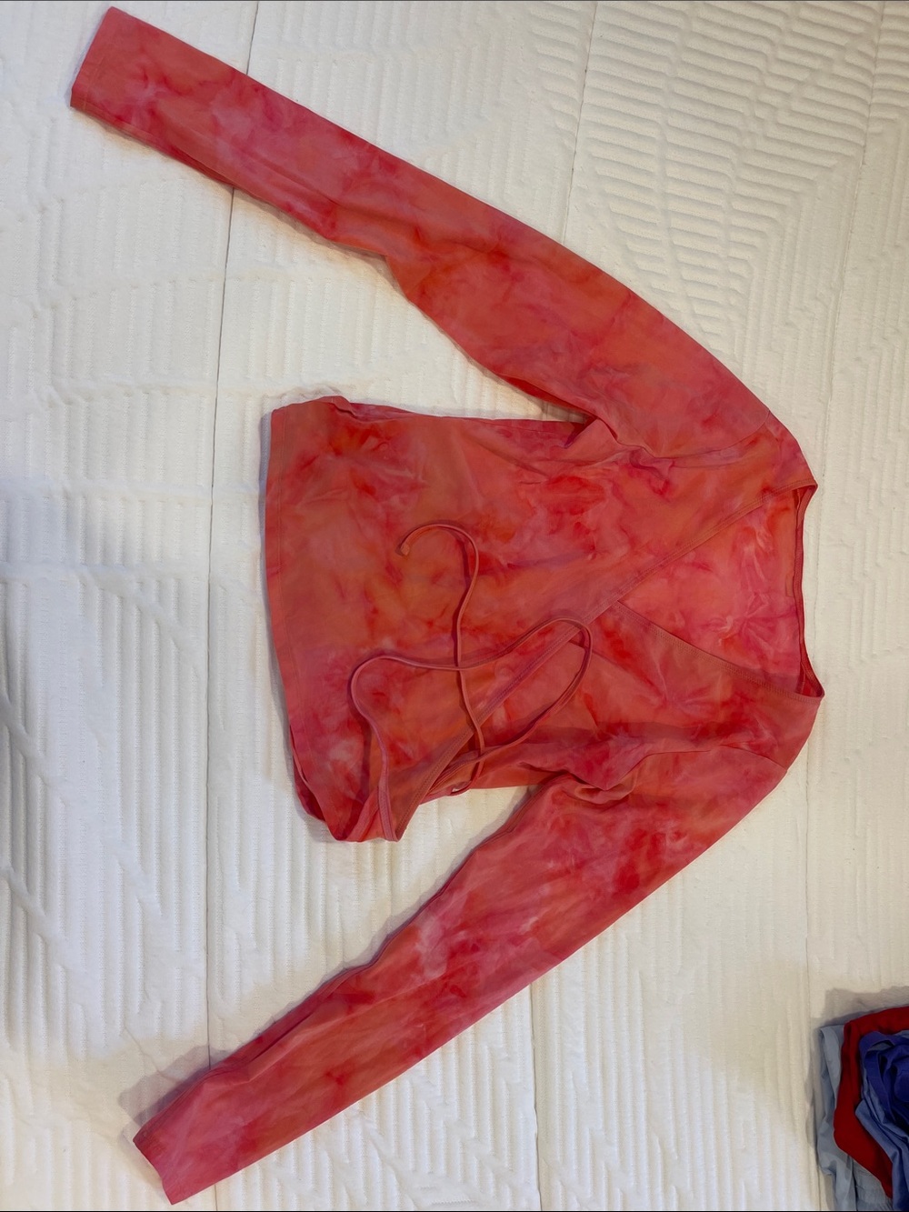 Sheer Long Sleeve Wrap Top in Pink/Orange Marble